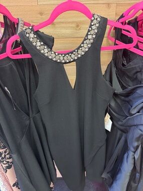 As U Wish Black Mini Dress with Jeweled Neckline